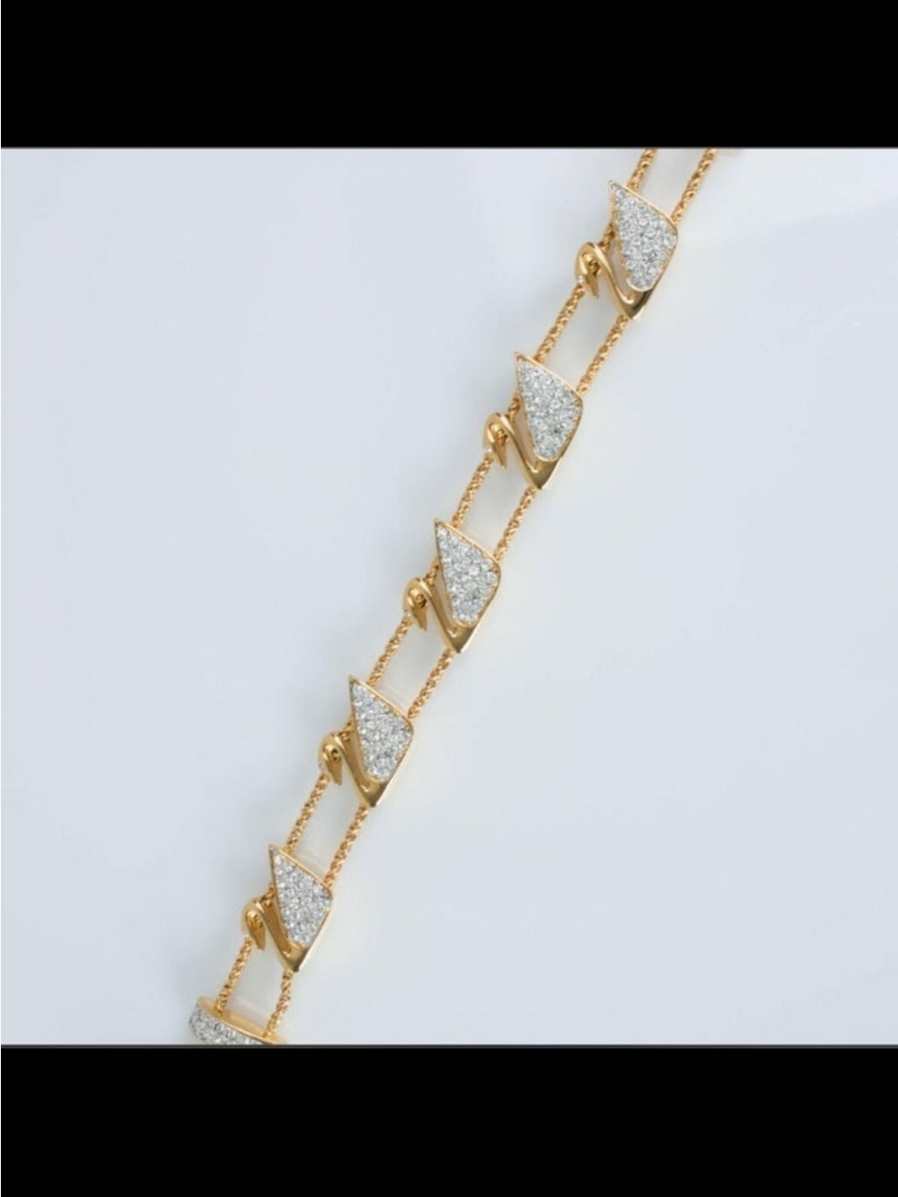 Vintage Swarovski Crystal Swan Double Chain Gold Plated Bracelet 7.5" #2048